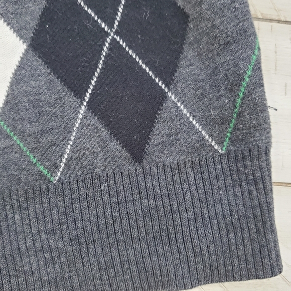 Grey wool pullover diamond pattern V.neck Longsleeve sweater for men size m - Picture 4 of 5